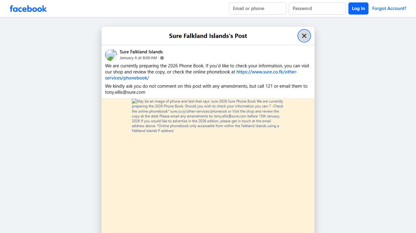 We are currently preparing the... - Sure Falkland Islands Facebook